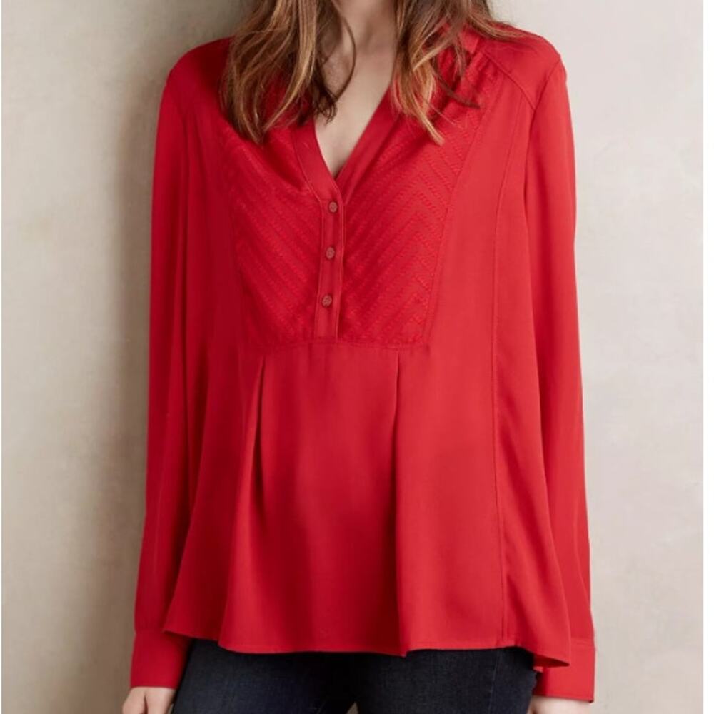 Maeve Anthropologie Womens De Stijl Chiffon Flowy Blouse Sz 4 Boho Office Siren